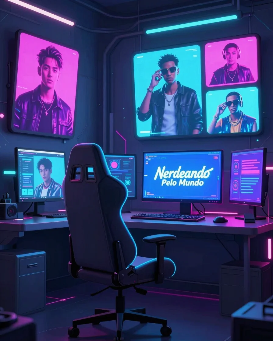 Modern digital illustration of a futuristic digital workspace wit